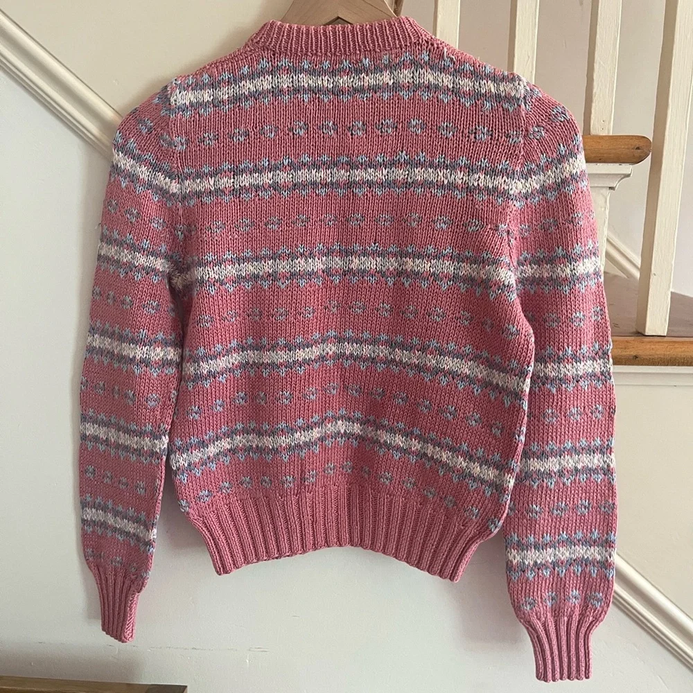 1980s Vintage Pink Cotton Patterned Sweater - Picture 5 of 9